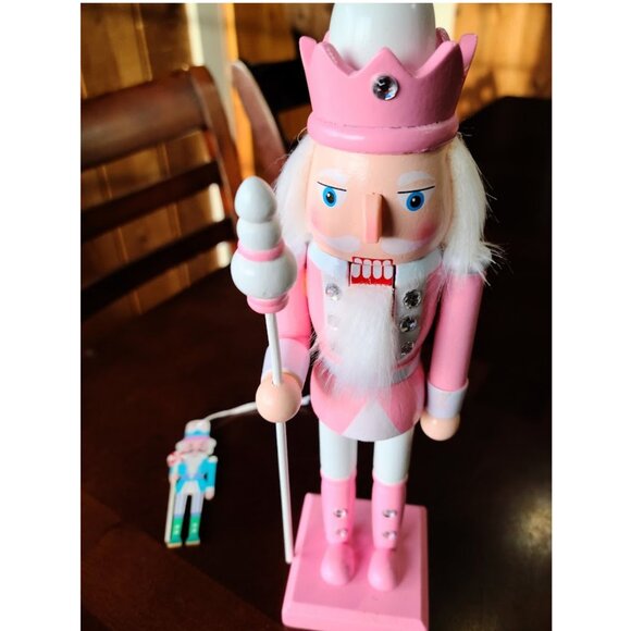 Pink Christmas Nutcracker Soldier Holiday Decor Wooden Statue Xmas Decoration - Picture 3 of 12